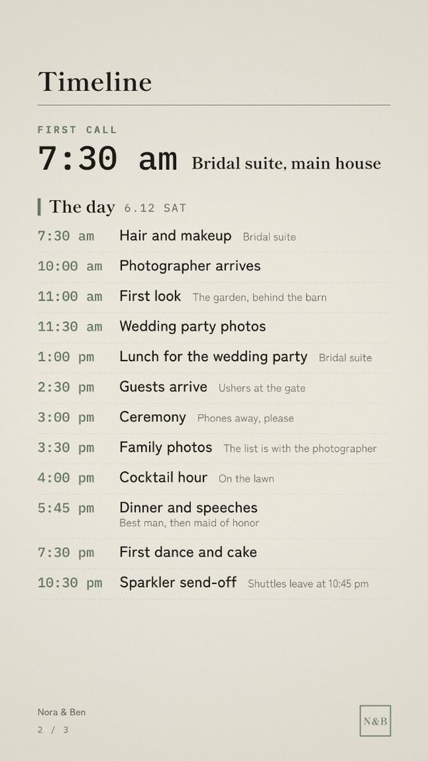 The schedule page, laid out day by day