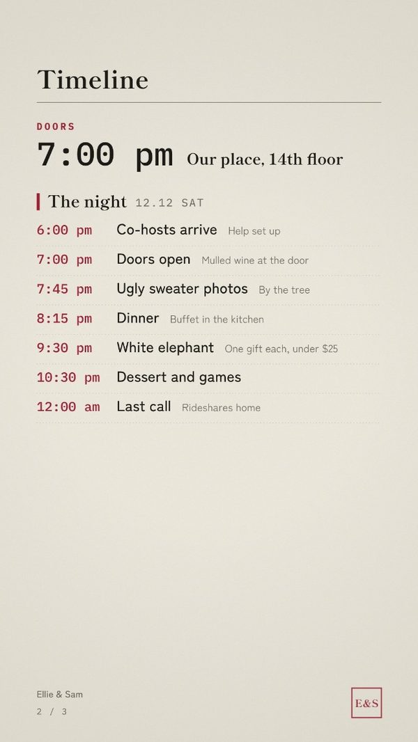 The schedule page, laid out day by day